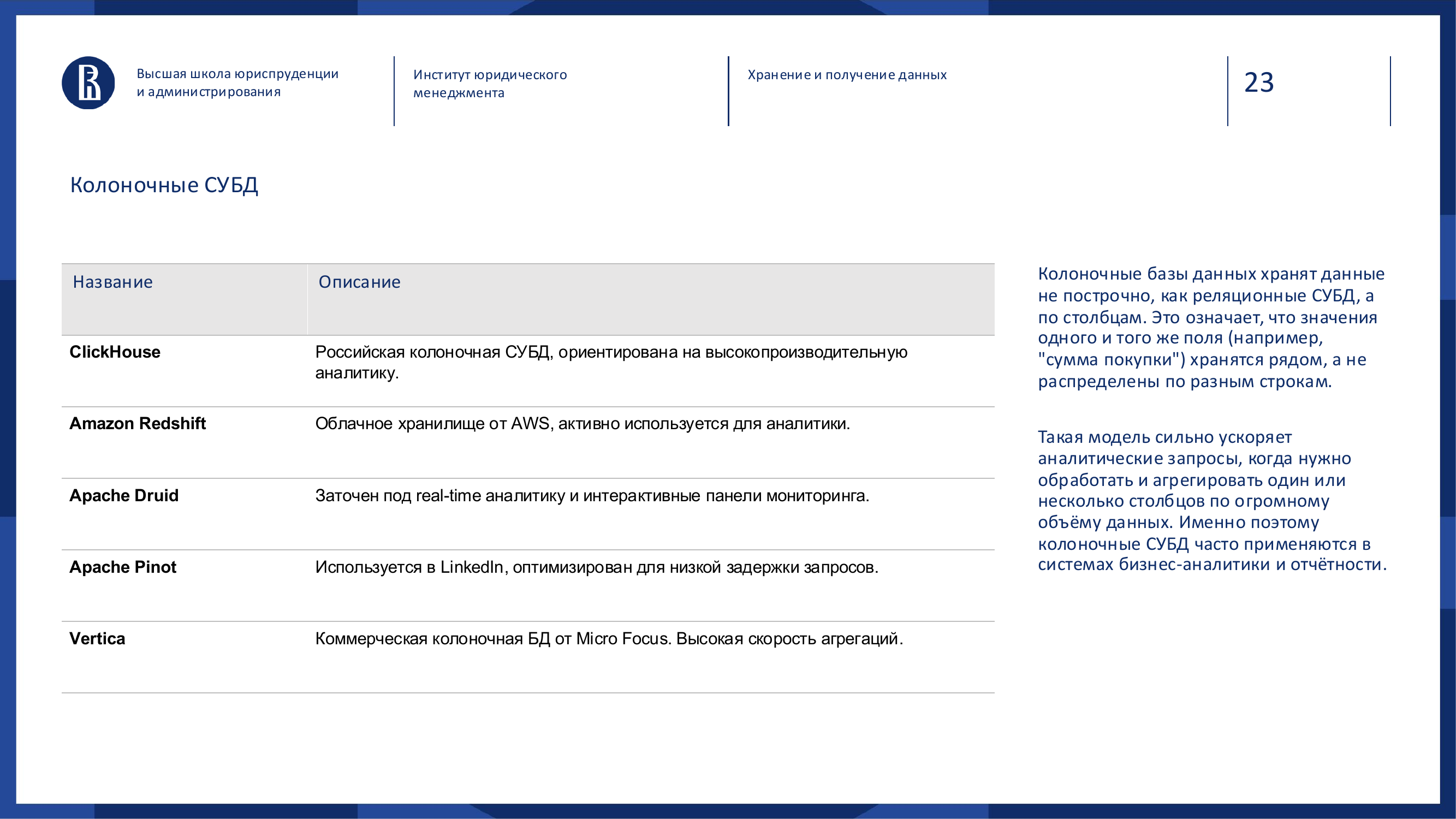 Слайд: Колоночные СУБД