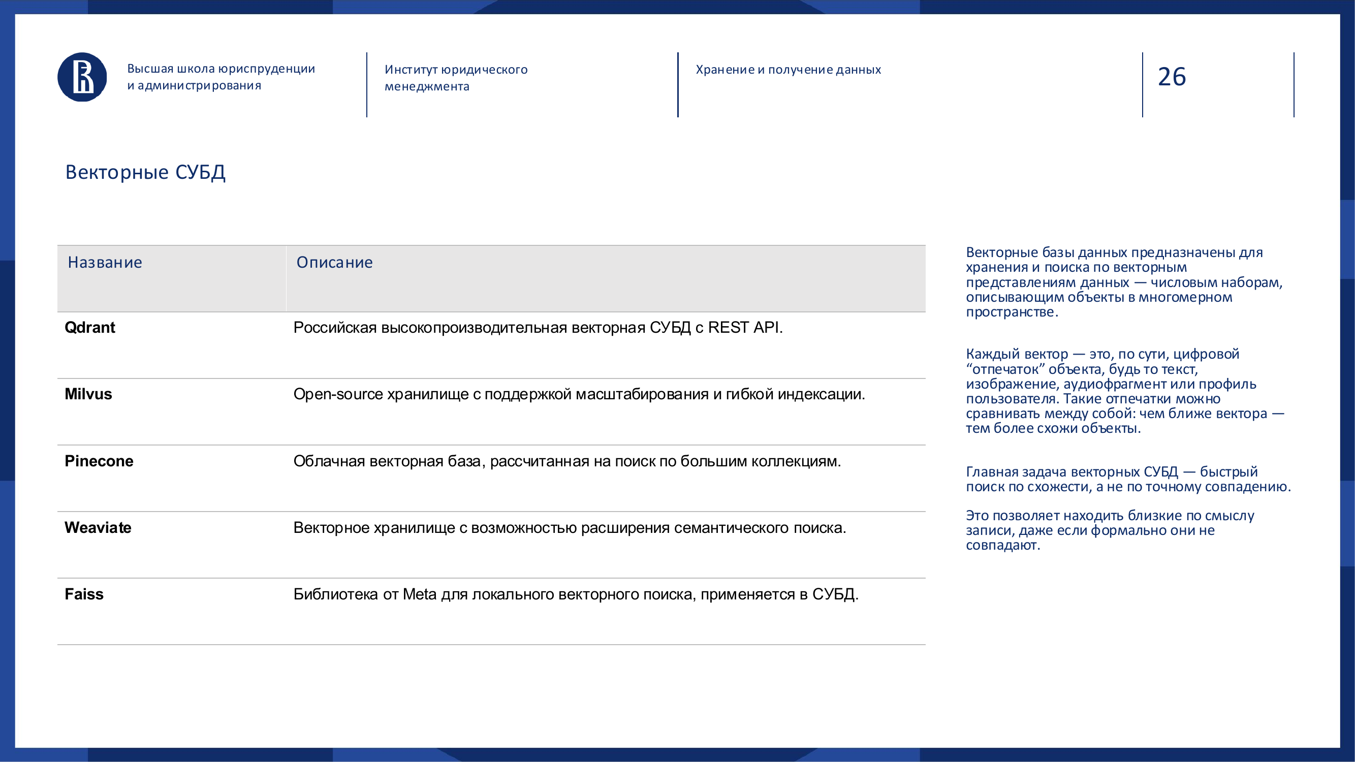 Слайд: Векторные СУБД