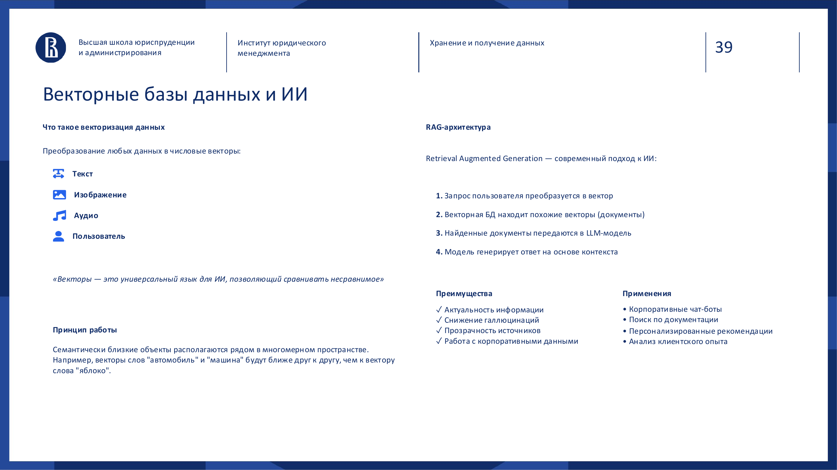 Слайд: Векторные базы данных и AI